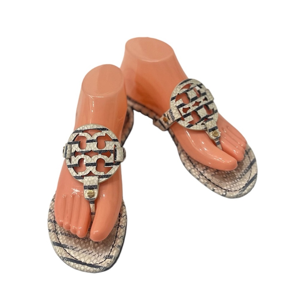 Tory Burch Miller Sandals – Snakeskin Print Gray/White (Size 7) – Line Pattern